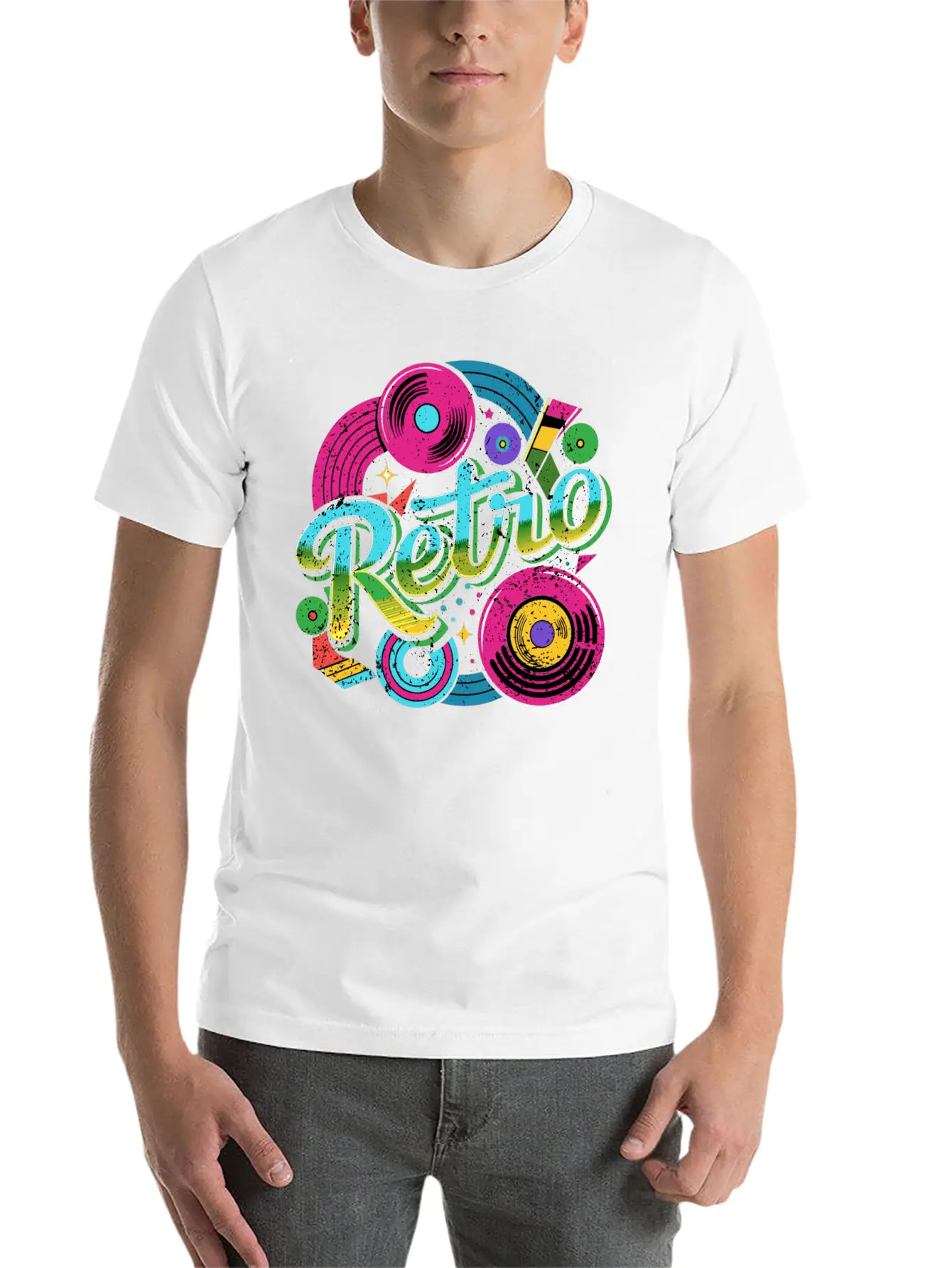 Distressed Retro Music With Neon Colours Unisex Casual T-Shirt – Clean Design For Daily Comfort