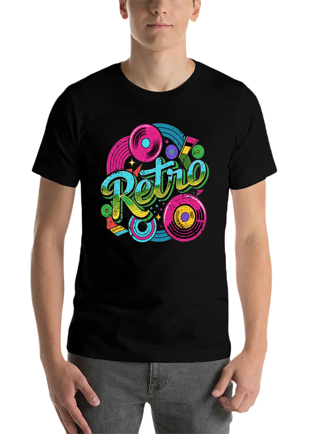 Distressed Retro Music With Neon Colours Unisex Casual T-Shirt – Clean Design For Daily Comfort