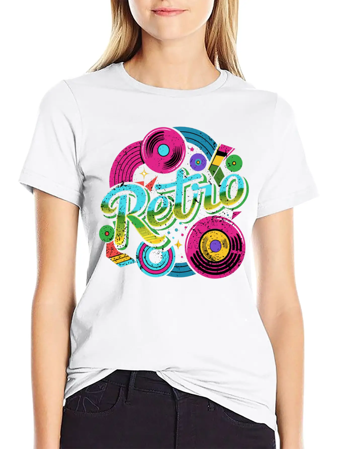 Distressed Retro Music With Neon Colours Unisex Casual T-Shirt – Clean Design For Daily Comfort