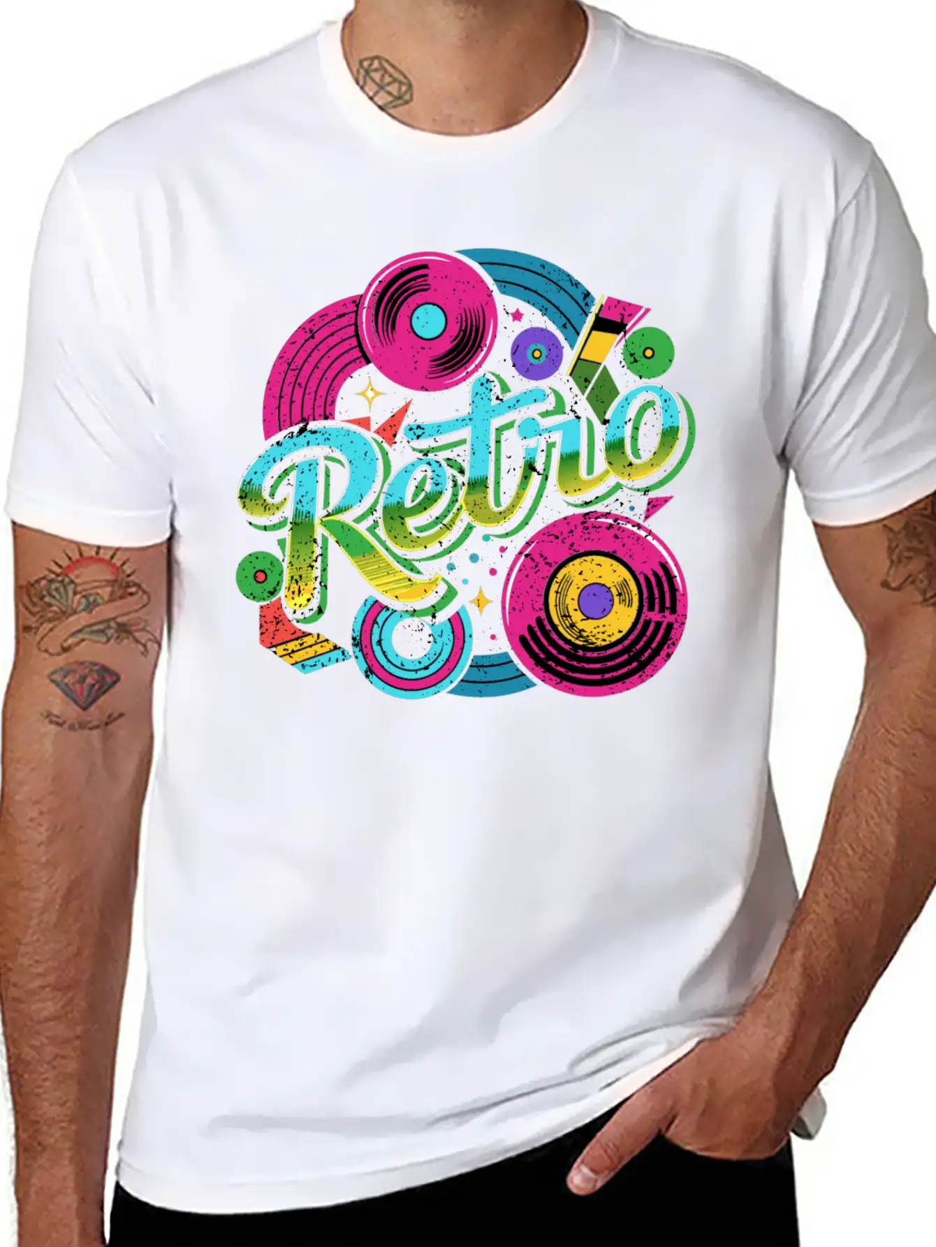 Distressed Retro Music With Neon Colours Unisex Casual T-Shirt – Clean Design For Daily Comfort