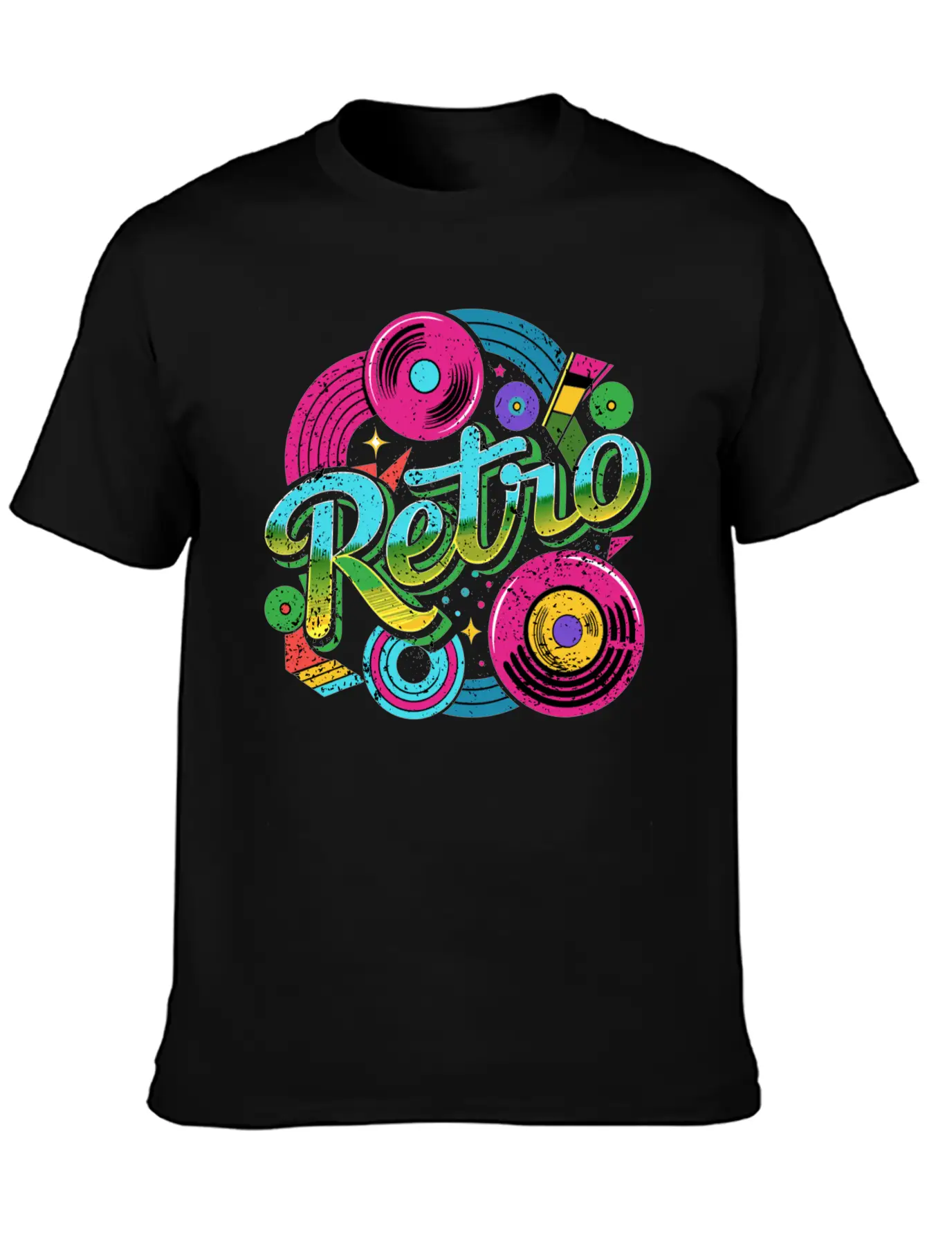 Distressed Retro Music With Neon Colours Unisex Casual T-Shirt – Clean Design For Daily Comfort