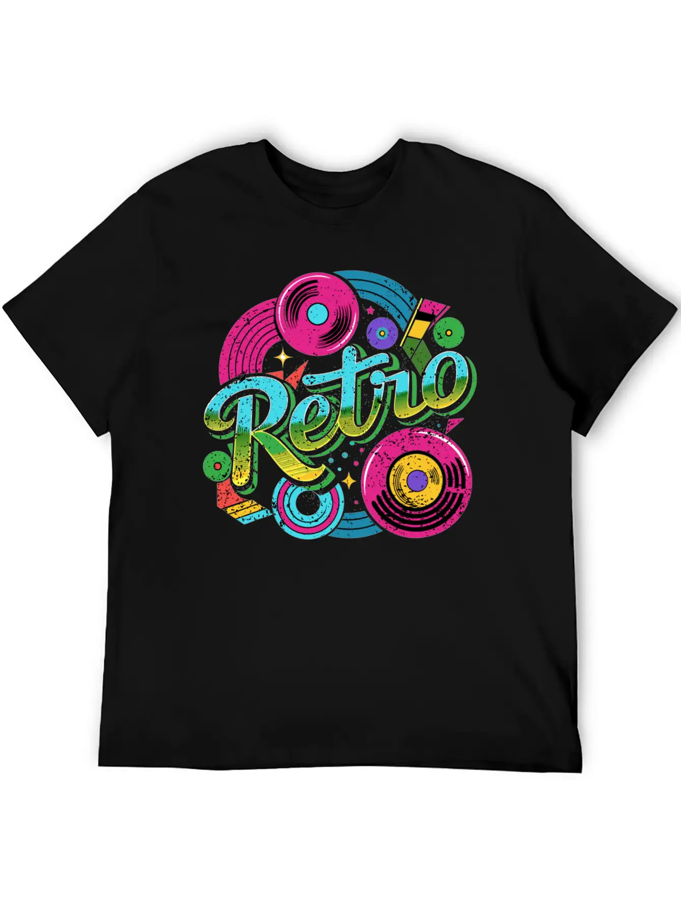 Distressed Retro Music With Neon Colours Unisex Casual T-Shirt – Clean Design For Daily Comfort
