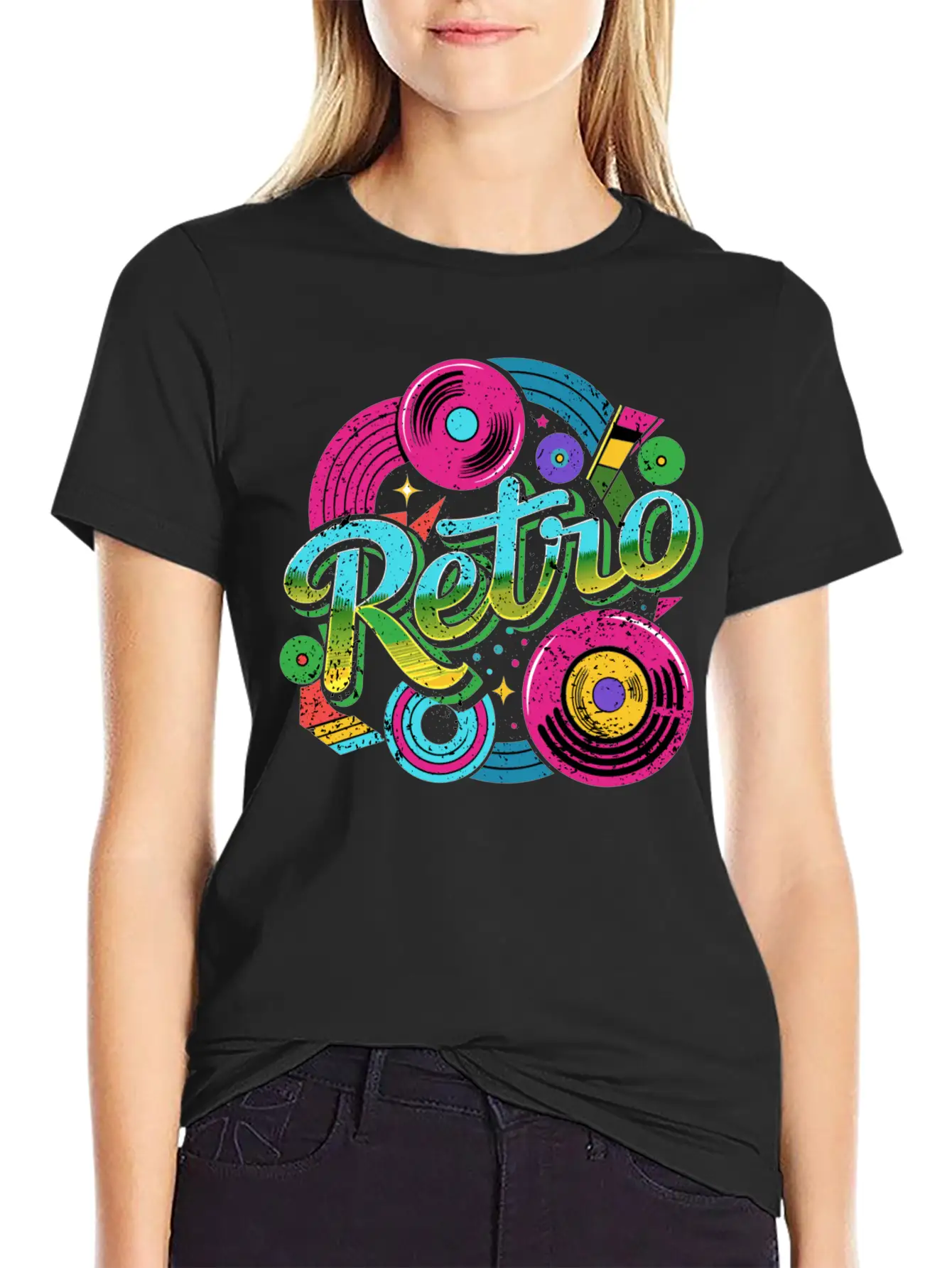 Distressed Retro Music With Neon Colours Unisex Casual T-Shirt – Clean Design For Daily Comfort