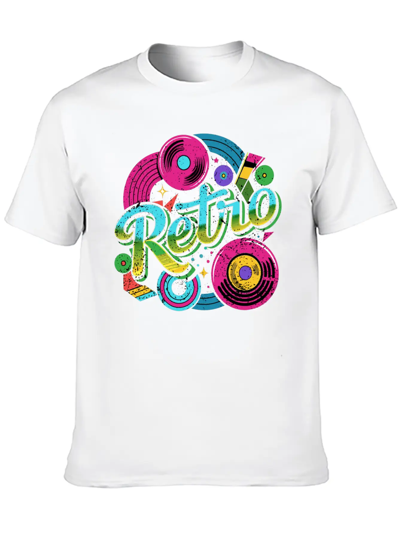 Distressed Retro Music With Neon Colours Unisex Casual T-Shirt – Clean Design For Daily Comfort
