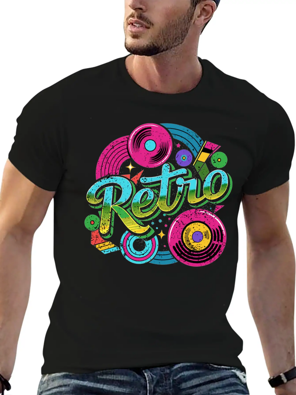 Distressed Retro Music With Neon Colours Unisex Casual T-Shirt – Clean Design For Daily Comfort