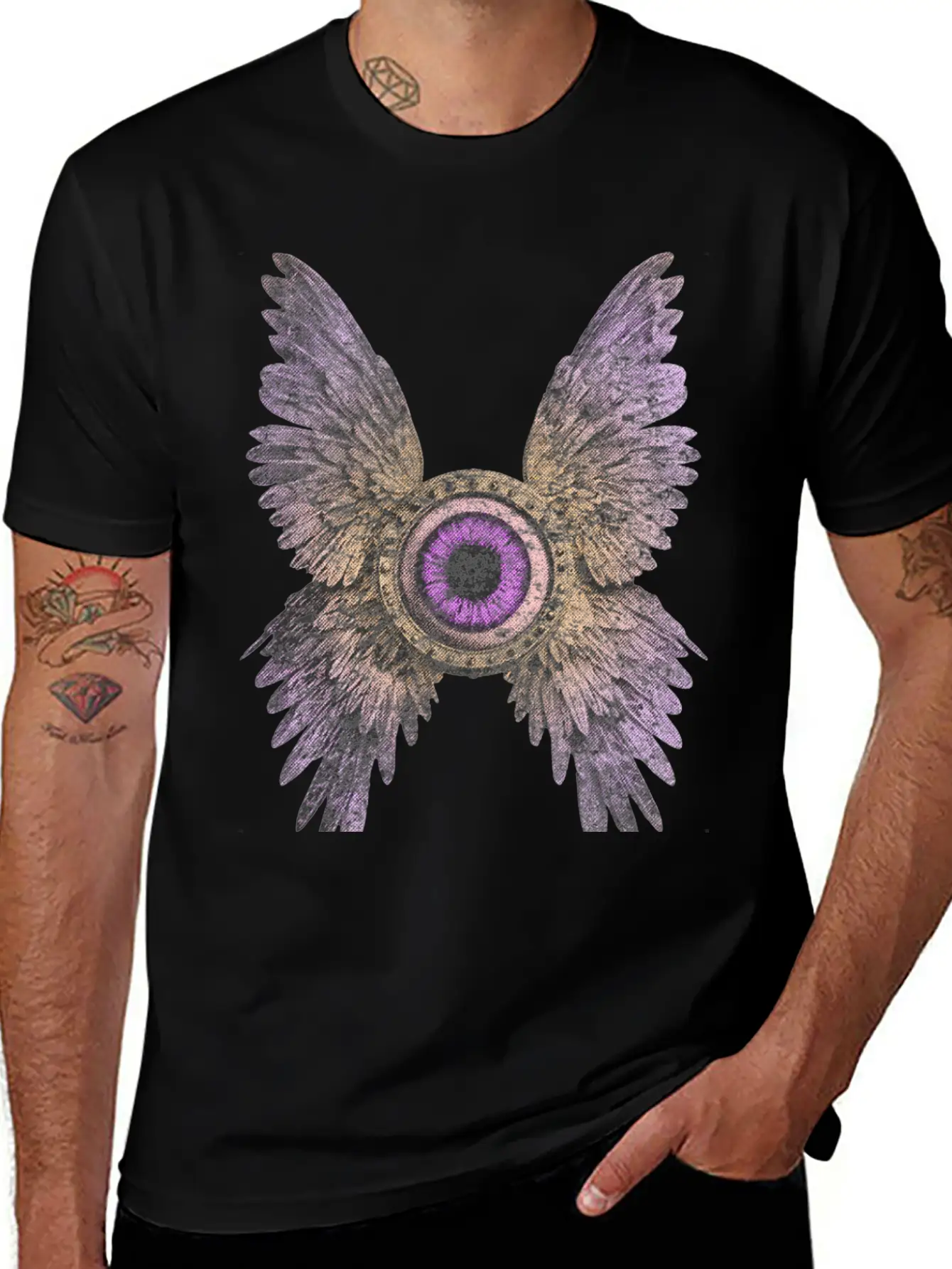 Divine Vision - Celestial Eye & Wings Essential Cotton Tee For Daily Outfits – Unisex Style