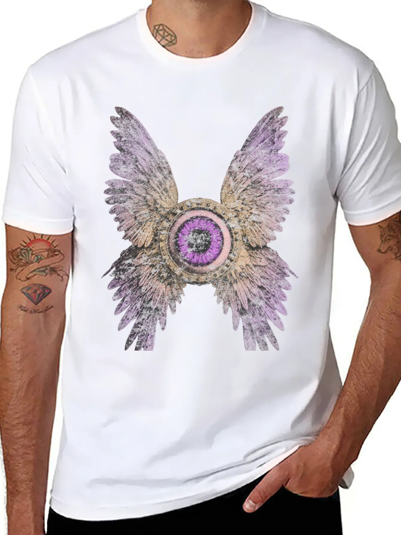 Divine Vision - Celestial Eye & Wings Essential Cotton Tee For Daily Outfits – Unisex Style