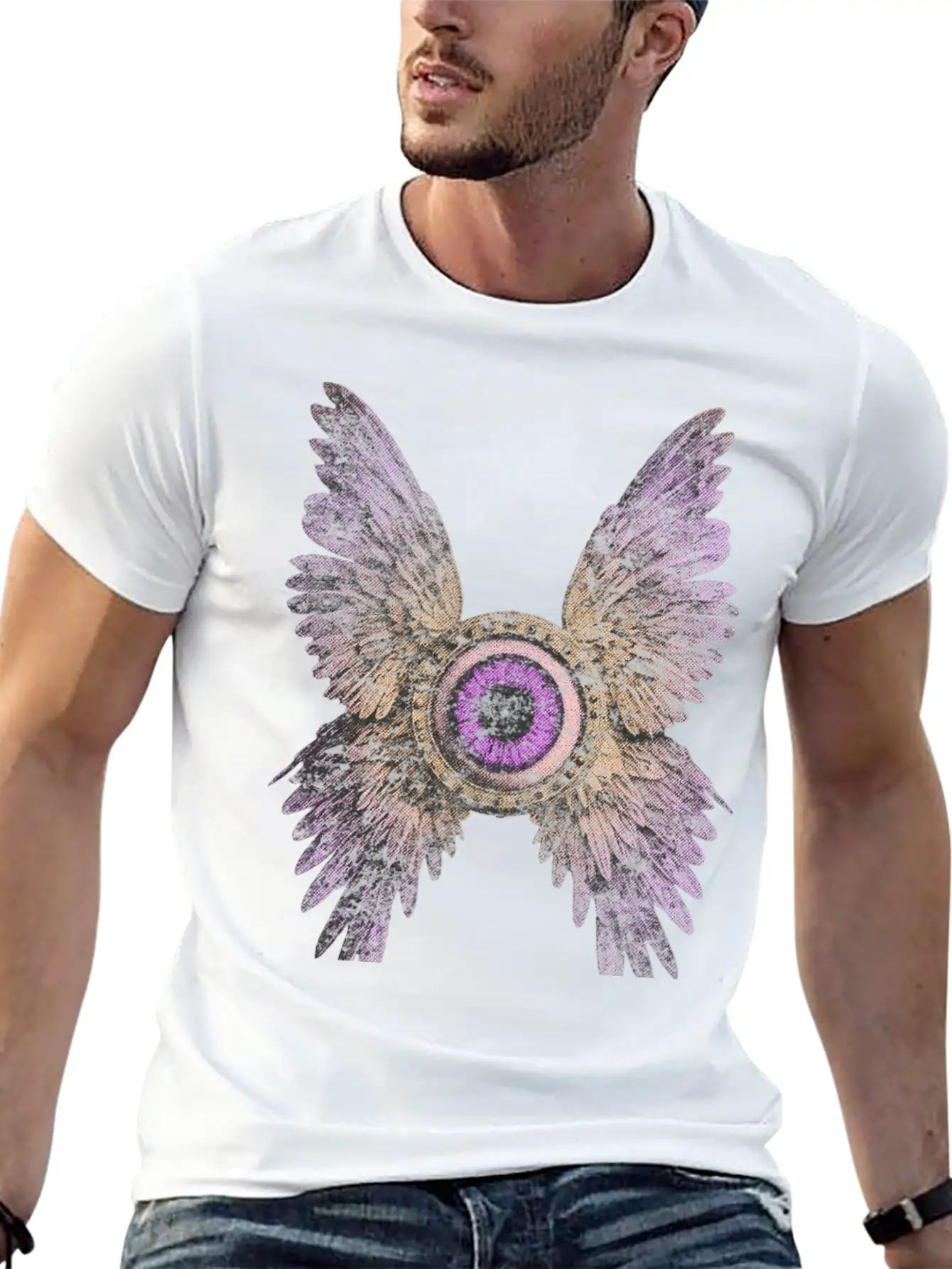 Divine Vision - Celestial Eye & Wings Essential Cotton Tee For Daily Outfits – Unisex Style