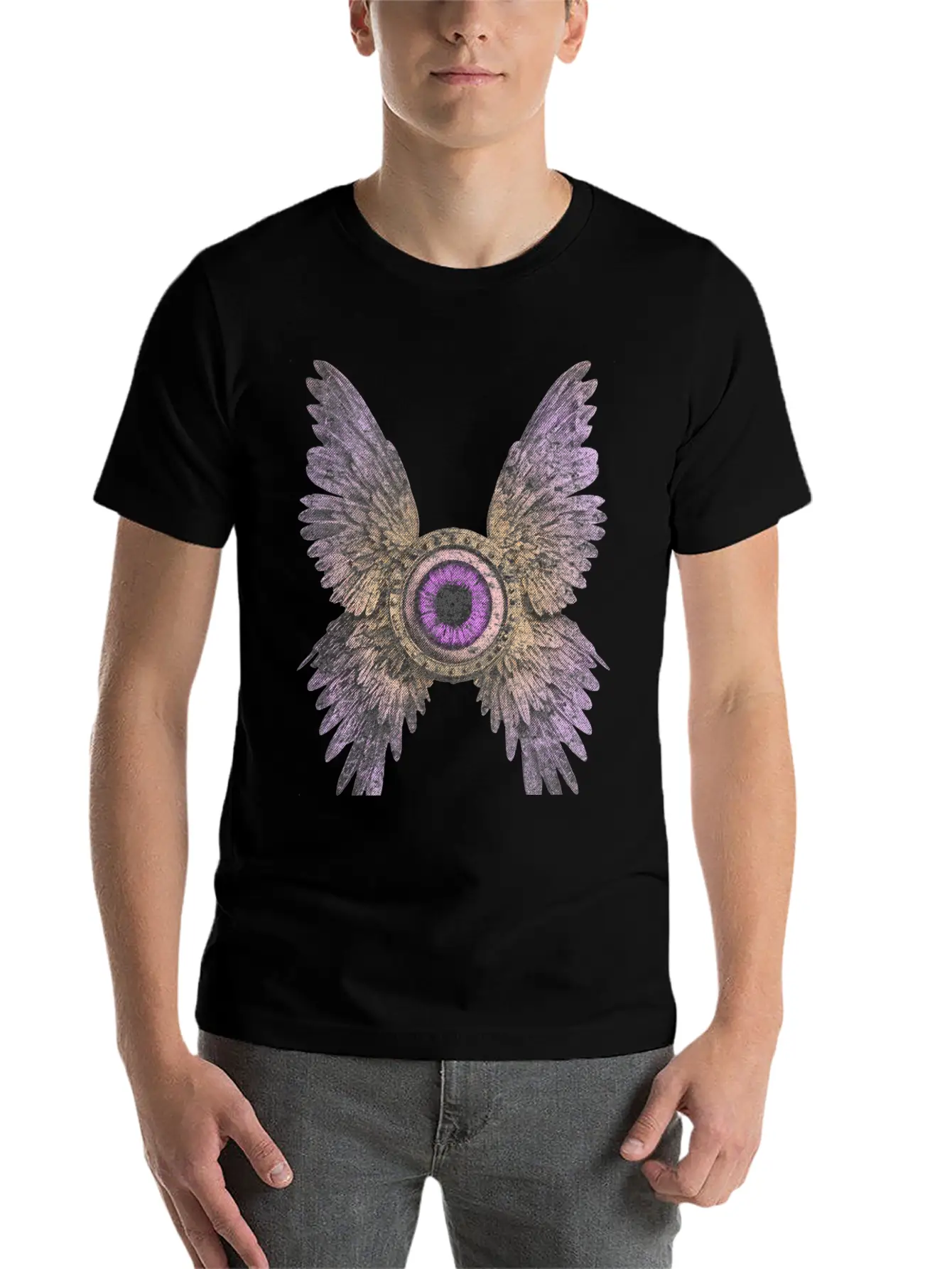 Divine Vision - Celestial Eye & Wings Essential Cotton Tee For Daily Outfits – Unisex Style
