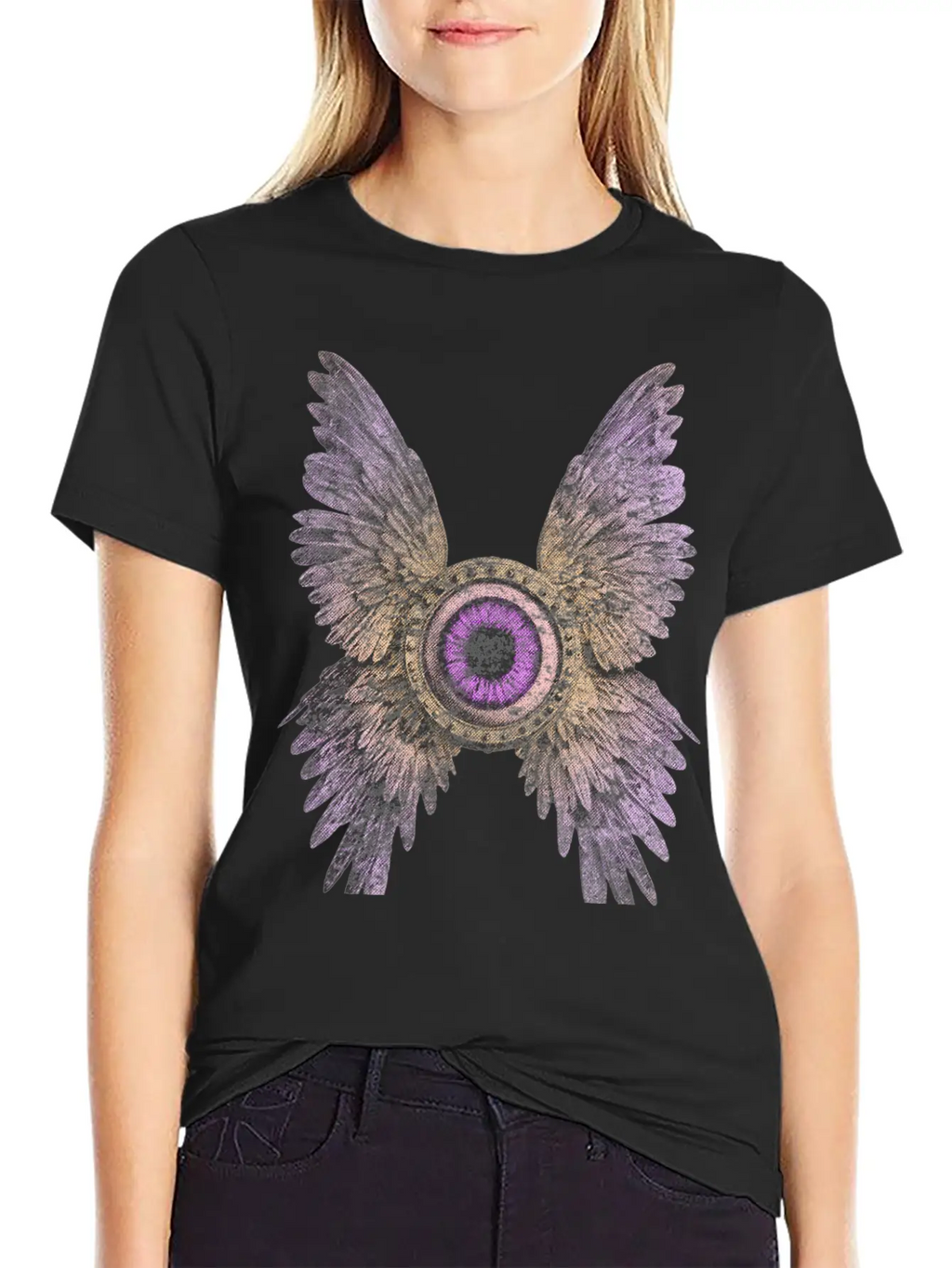 Divine Vision - Celestial Eye & Wings Essential Cotton Tee For Daily Outfits – Unisex Style