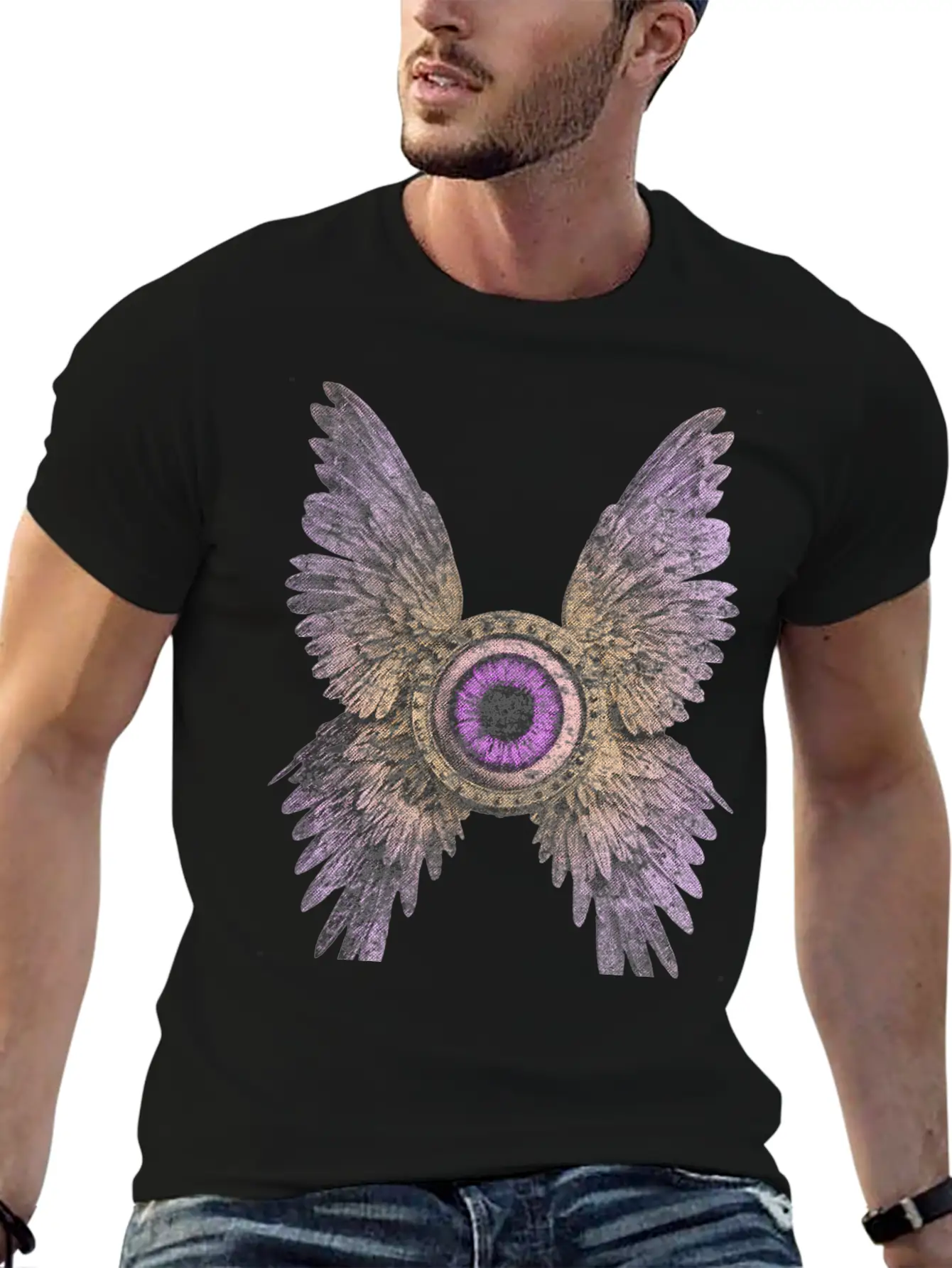 Divine Vision - Celestial Eye & Wings Essential Cotton Tee For Daily Outfits – Unisex Style