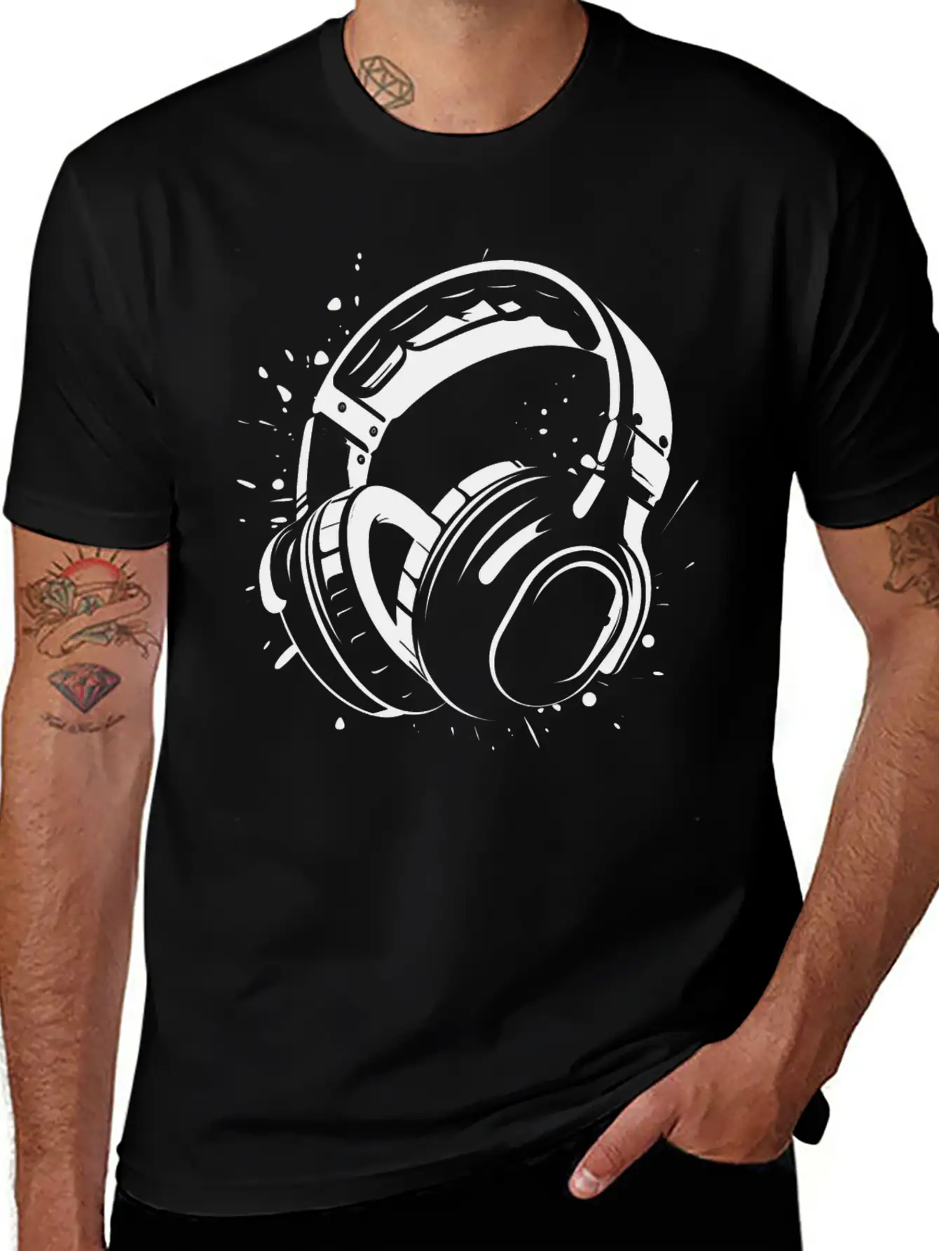 DJ Headphone Drawing Unisex Short Sleeve Soft Cotton T-Shirt – Casual Everyday Wear