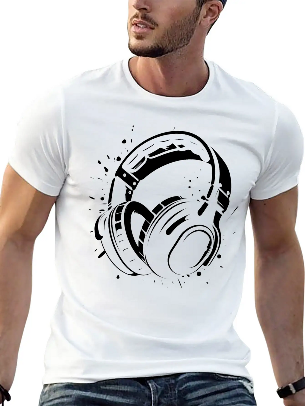 DJ Headphone Drawing Unisex Short Sleeve Soft Cotton T-Shirt – Casual Everyday Wear