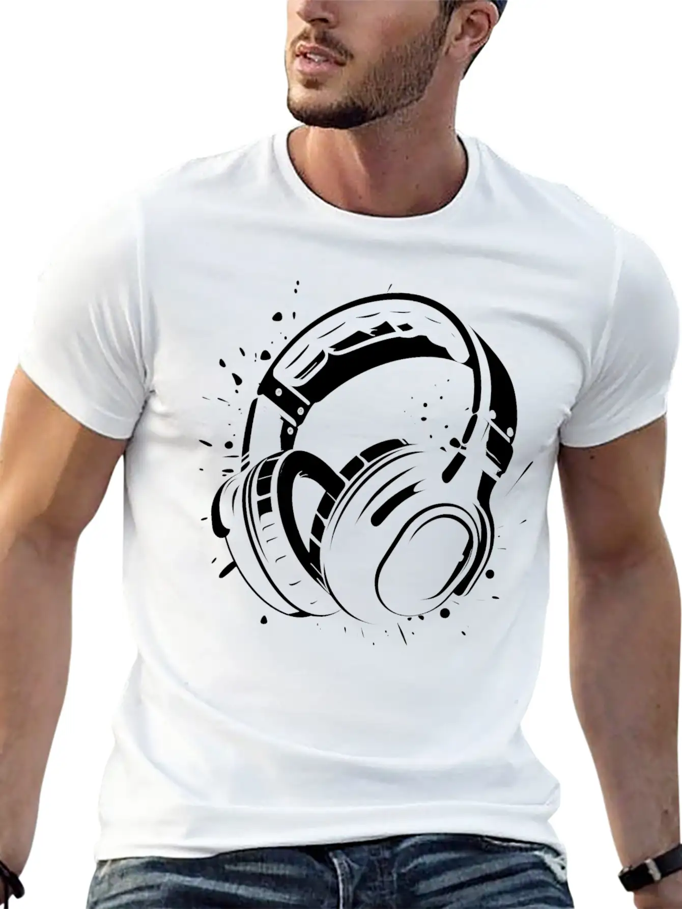 DJ Headphone Drawing Unisex Short Sleeve Soft Cotton T-Shirt – Casual Everyday Wear