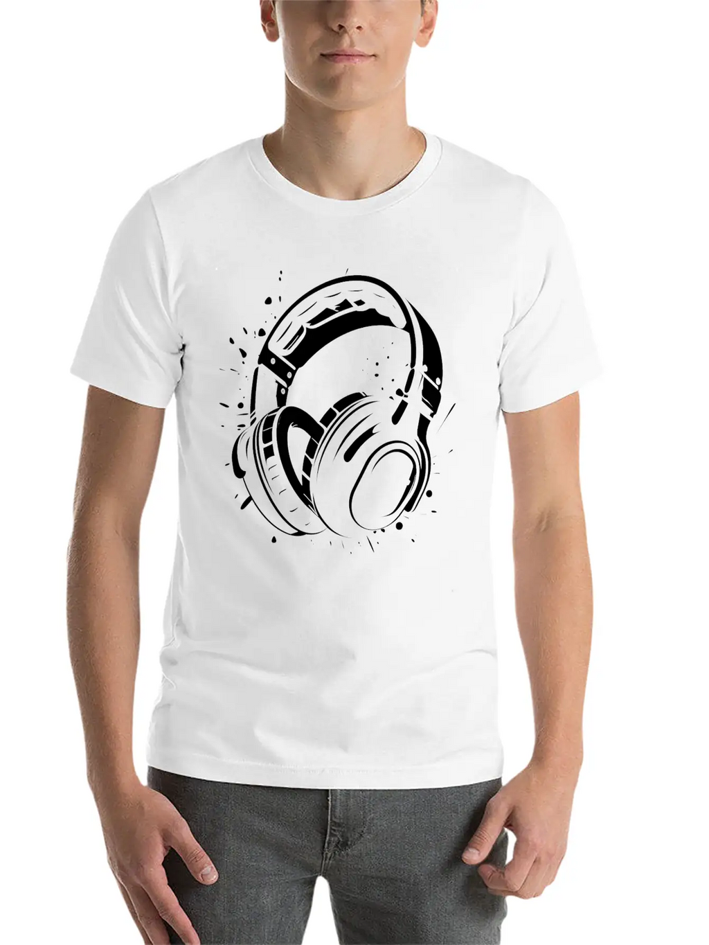 DJ Headphone Drawing Unisex Short Sleeve Soft Cotton T-Shirt – Casual Everyday Wear