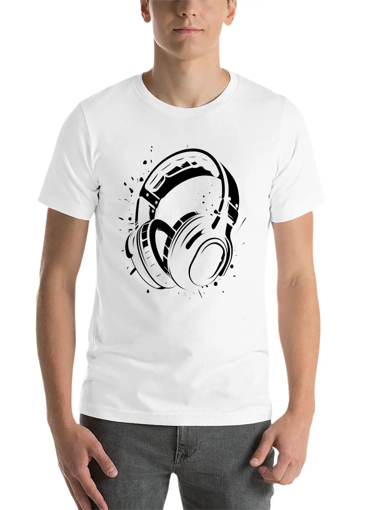 DJ Headphone Drawing Unisex Short Sleeve Soft Cotton T-Shirt – Casual Everyday Wear