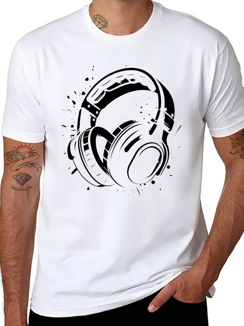 DJ Headphone Drawing Unisex Short Sleeve Soft Cotton T-Shirt – Casual Everyday Wear