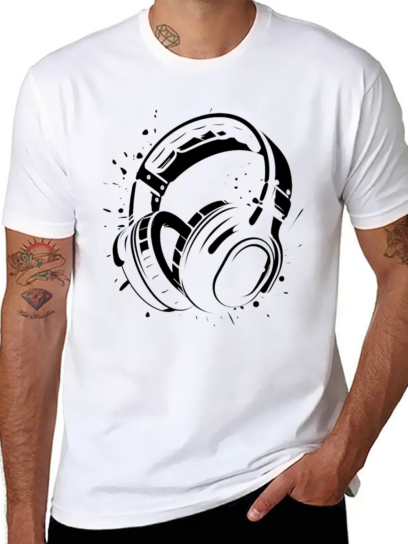 DJ Headphone Drawing Unisex Short Sleeve Soft Cotton T-Shirt – Casual Everyday Wear