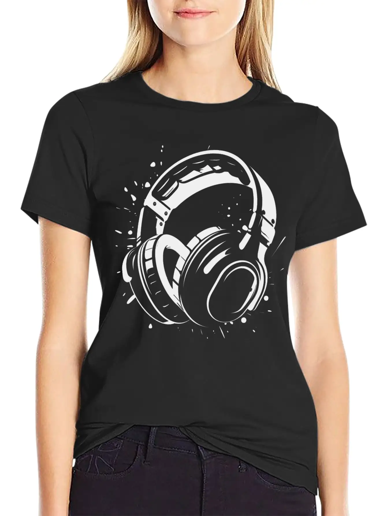 DJ Headphone Drawing Unisex Short Sleeve Soft Cotton T-Shirt – Casual Everyday Wear