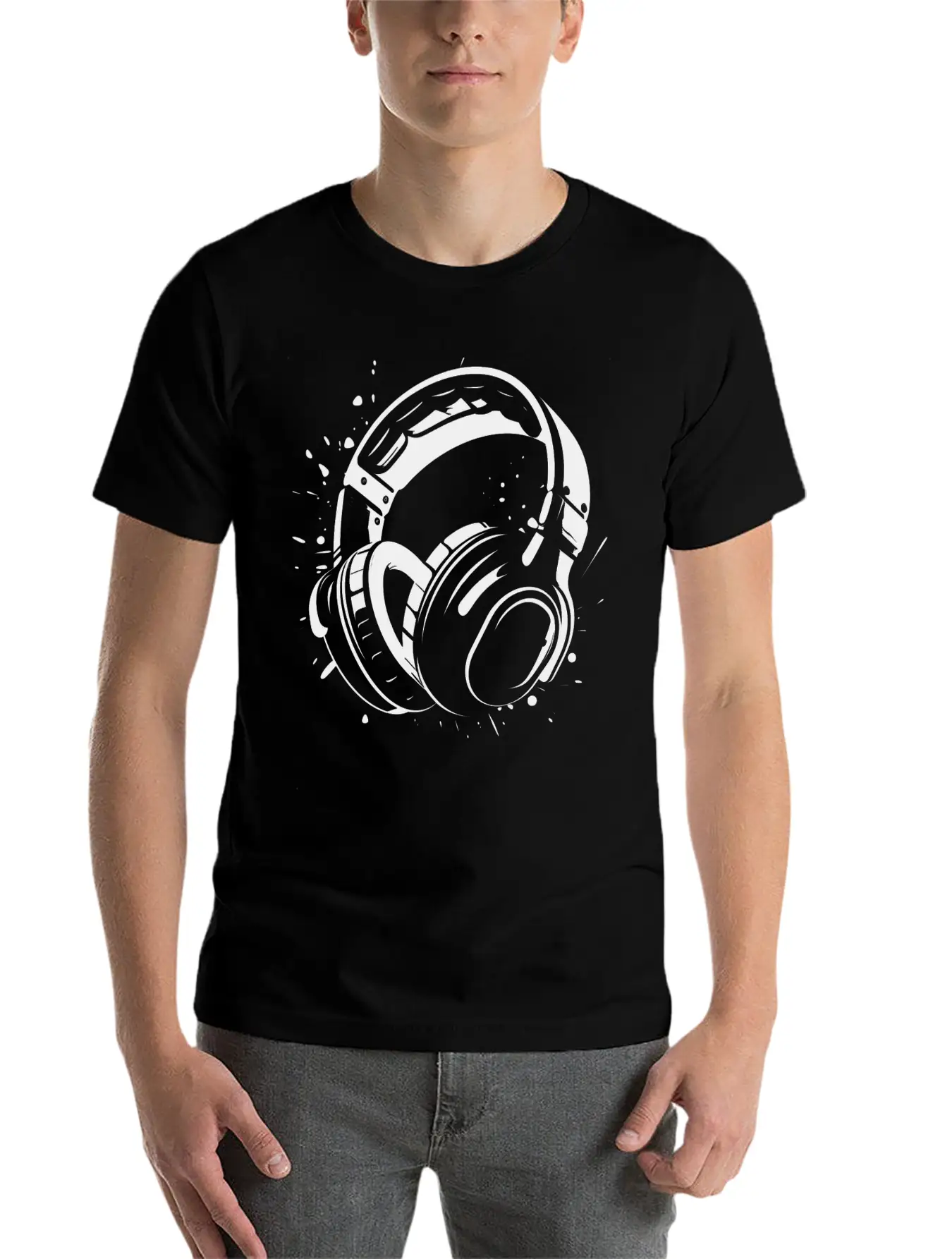 DJ Headphone Drawing Unisex Short Sleeve Soft Cotton T-Shirt – Casual Everyday Wear