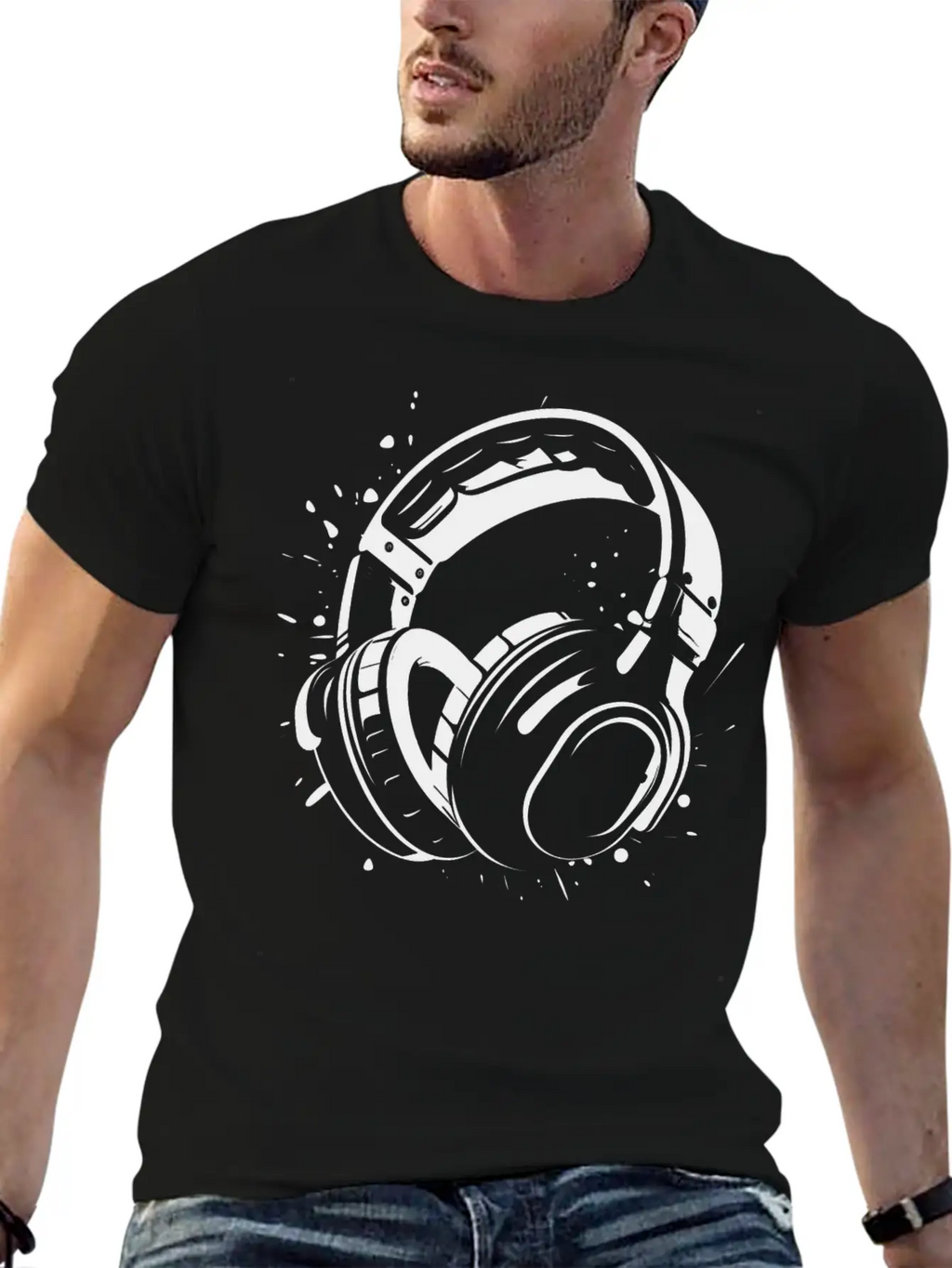 DJ Headphone Drawing Unisex Short Sleeve Soft Cotton T-Shirt – Casual Everyday Wear