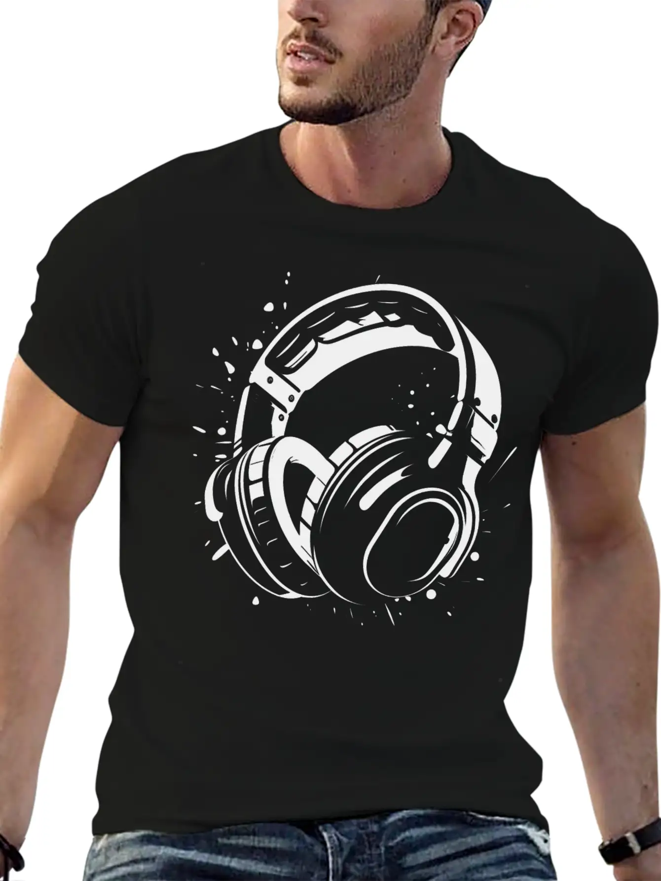 DJ Headphone Drawing Unisex Short Sleeve Soft Cotton T-Shirt – Casual Everyday Wear
