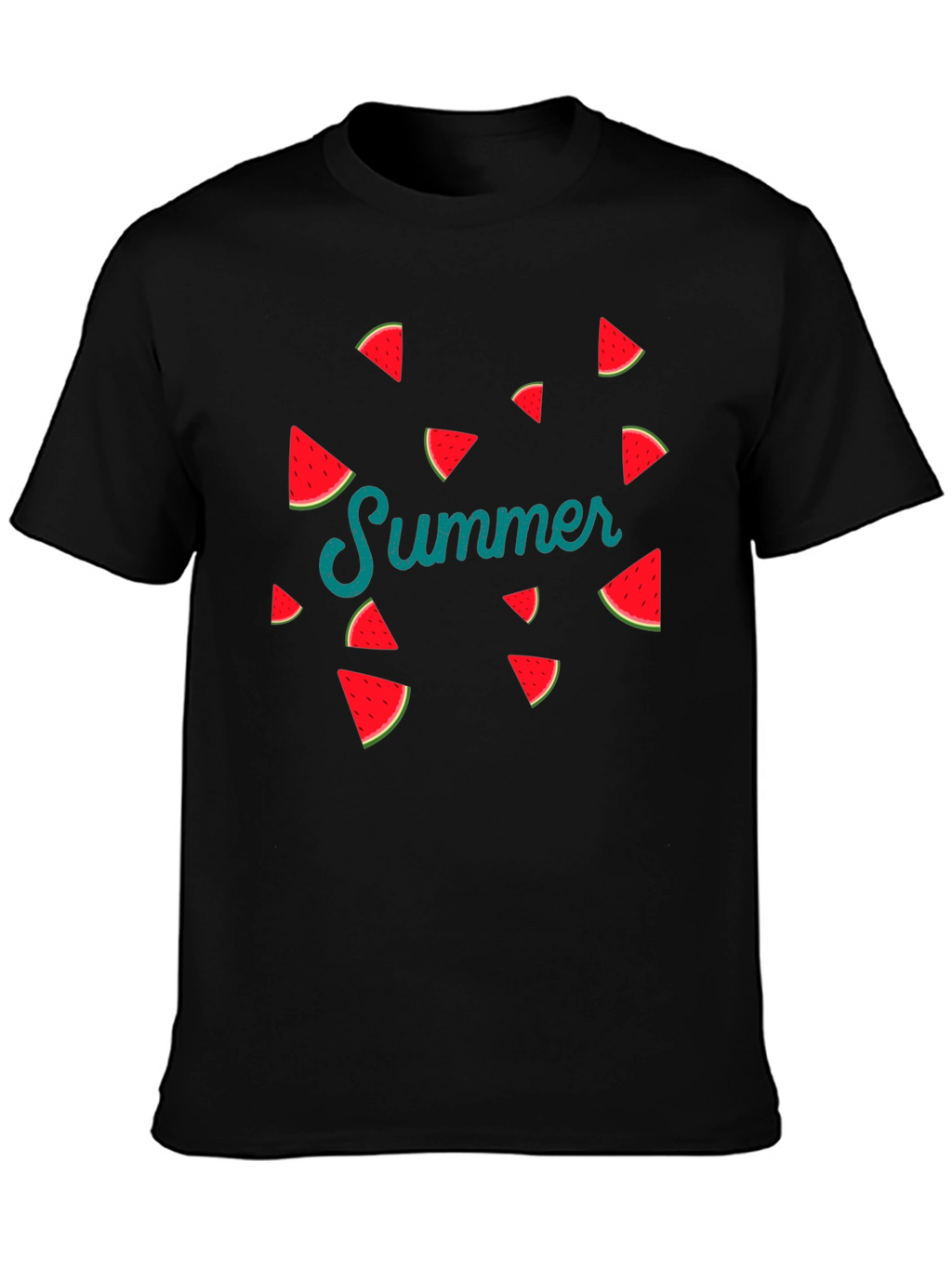 Summer Watermelon Graphic Print Black T-Shirt