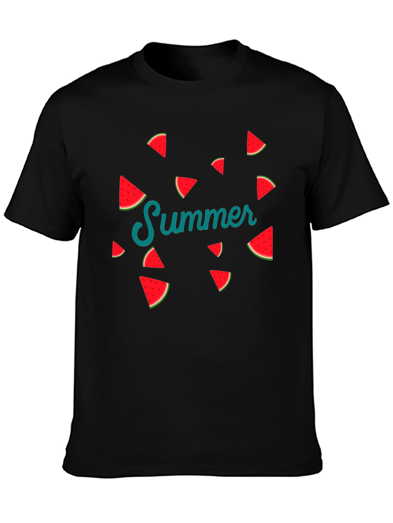 Summer Watermelon Graphic Print Black T-Shirt
