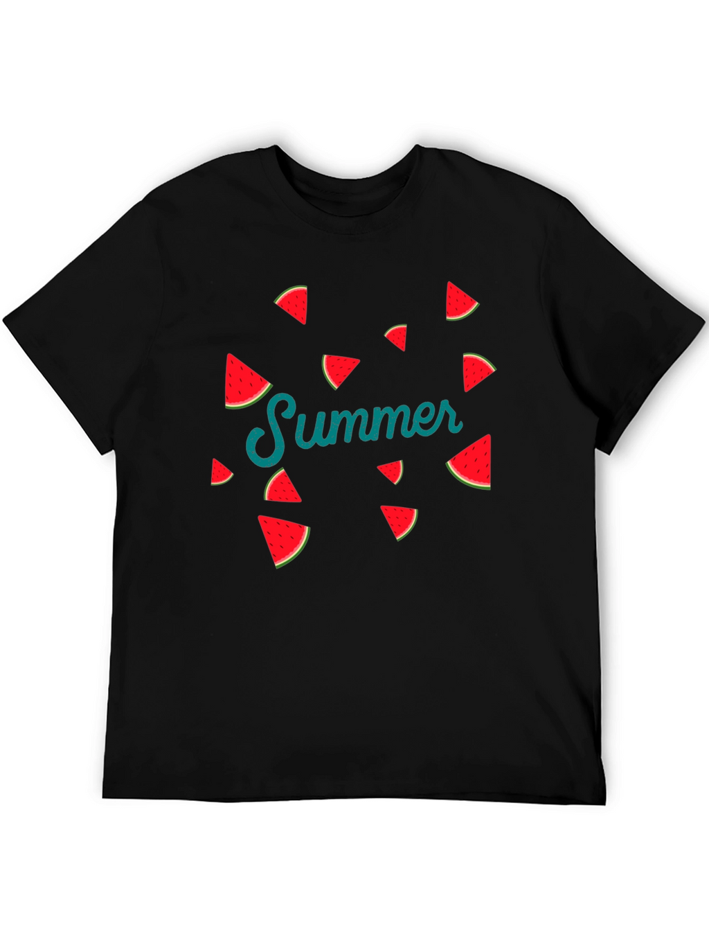 Summer Watermelon Graphic Print Black T-Shirt