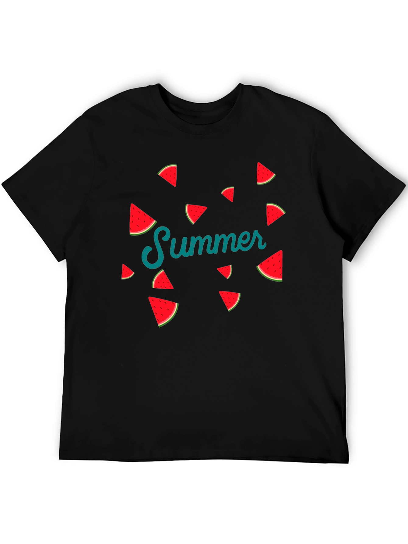 Summer Watermelon Graphic Print Black T-Shirt