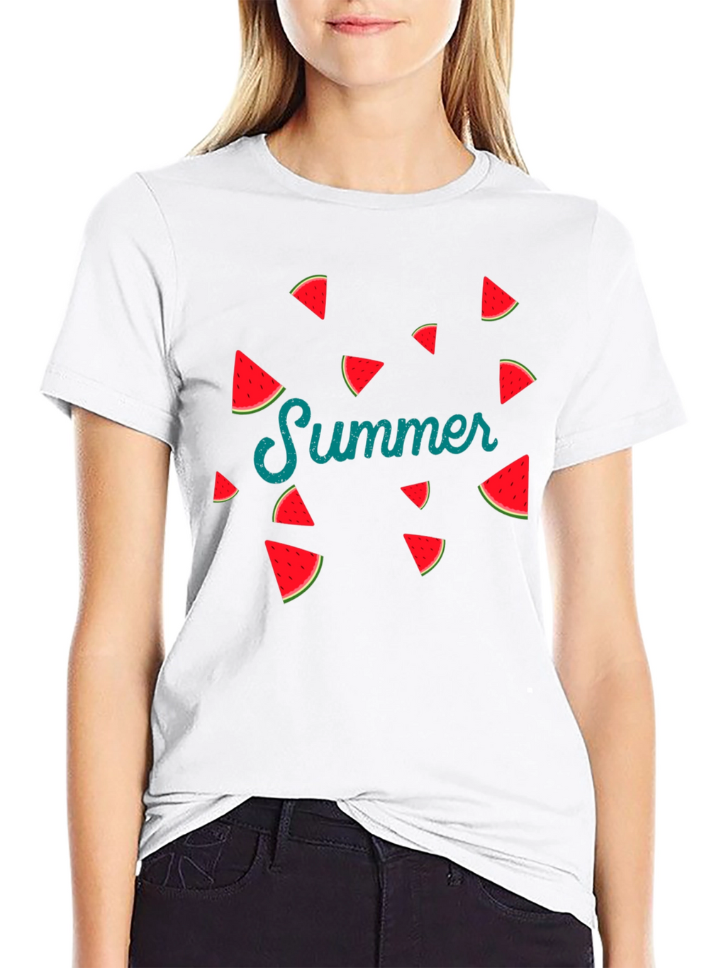 Summer Watermelon Graphic Print Black T-Shirt