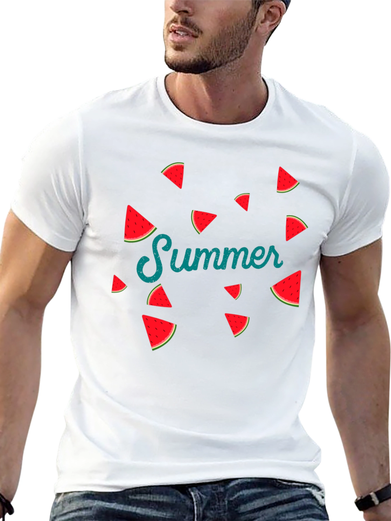 Summer Watermelon Graphic Print Black T-Shirt