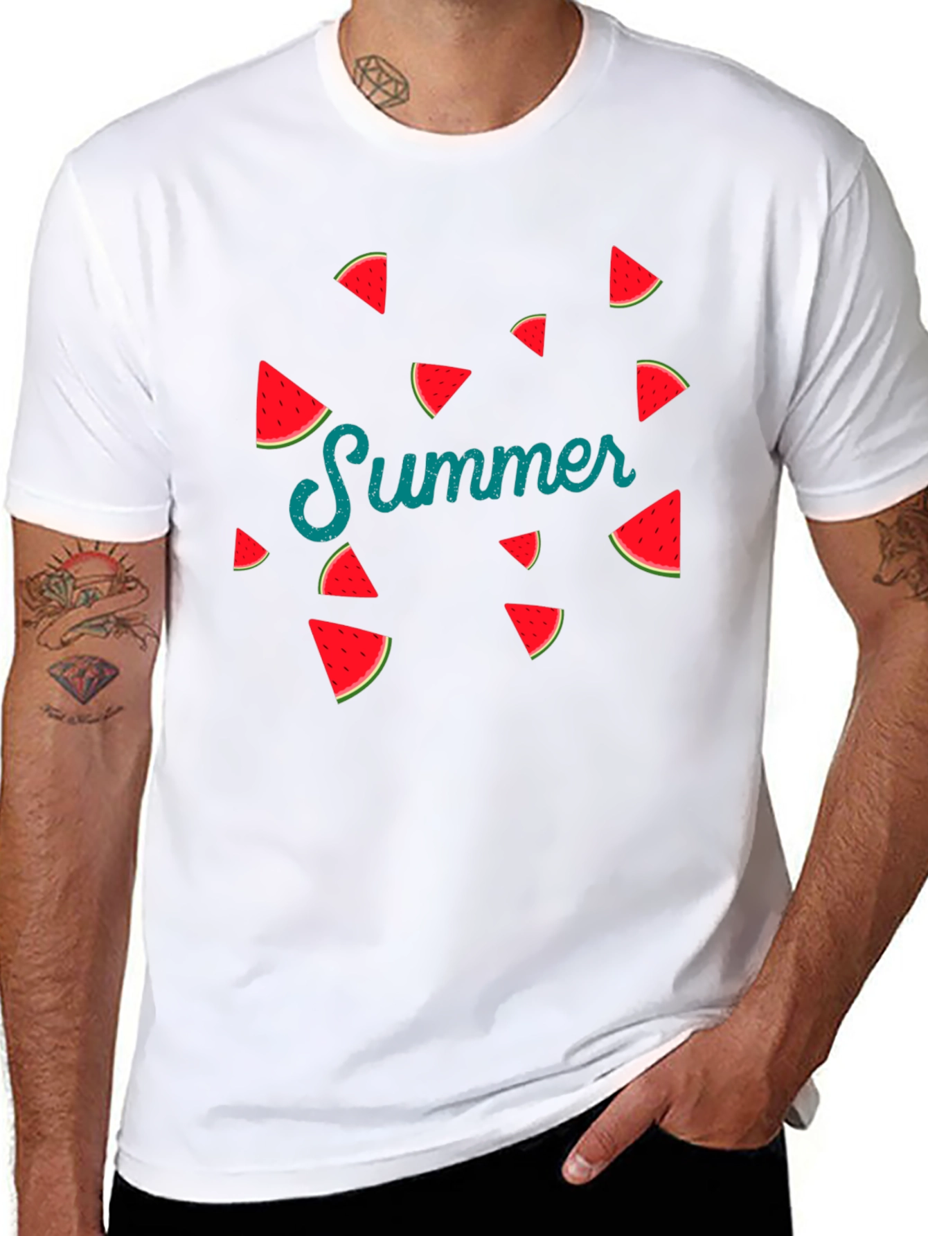 Summer Watermelon Graphic Print Black T-Shirt