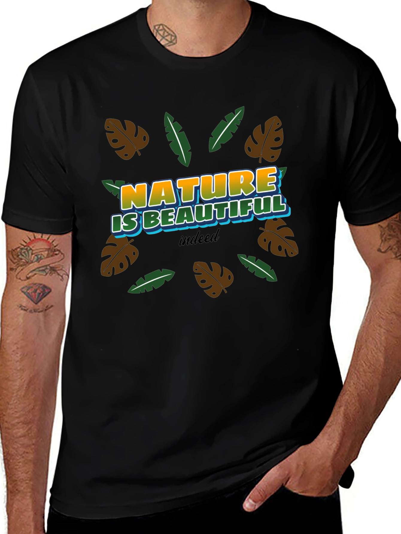 Nature Is Beautiful T-Shirt - Tropical Leaf Design
