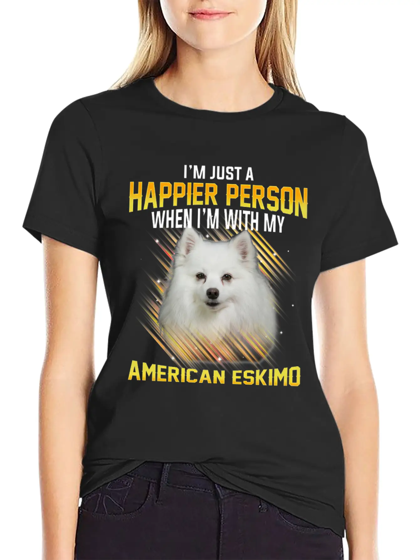 Dog American Eskimo Im Just A Happier Person Casual Graphic T-Shirt – Simple And Comfortable Daily Wear