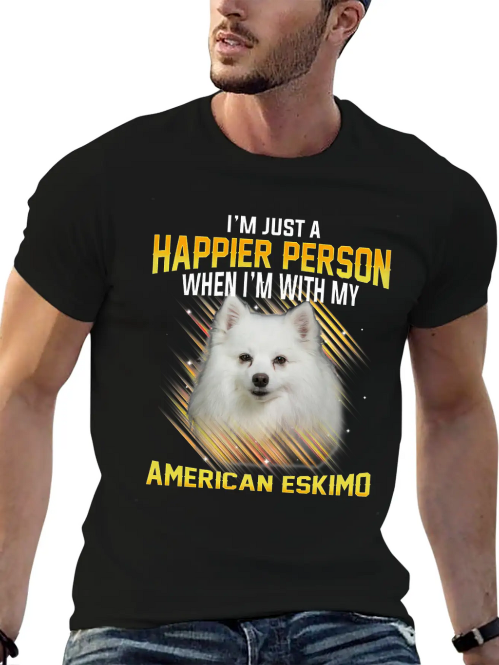Dog American Eskimo Im Just A Happier Person Casual Graphic T-Shirt – Simple And Comfortable Daily Wear