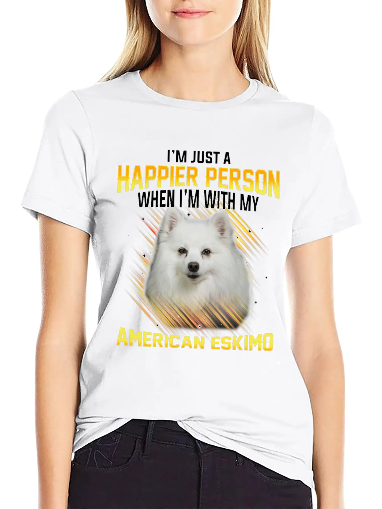 Dog American Eskimo Im Just A Happier Person Casual Graphic T-Shirt – Simple And Comfortable Daily Wear