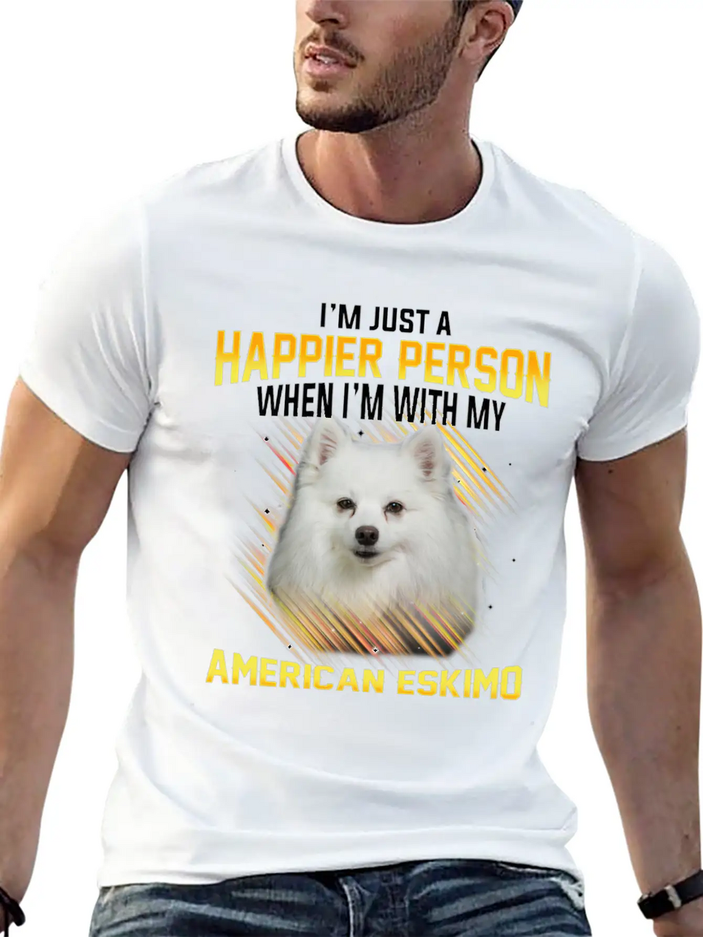 Dog American Eskimo Im Just A Happier Person Casual Graphic T-Shirt – Simple And Comfortable Daily Wear