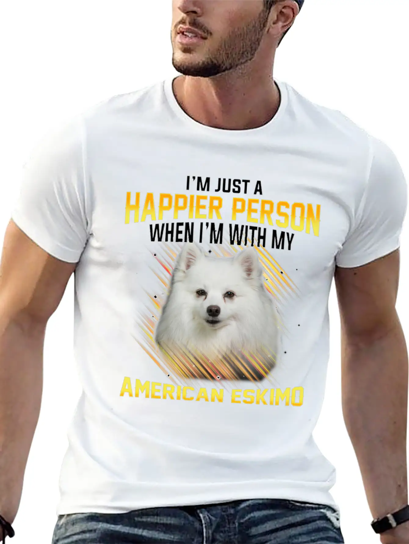 Dog American Eskimo Im Just A Happier Person Casual Graphic T-Shirt – Simple And Comfortable Daily Wear