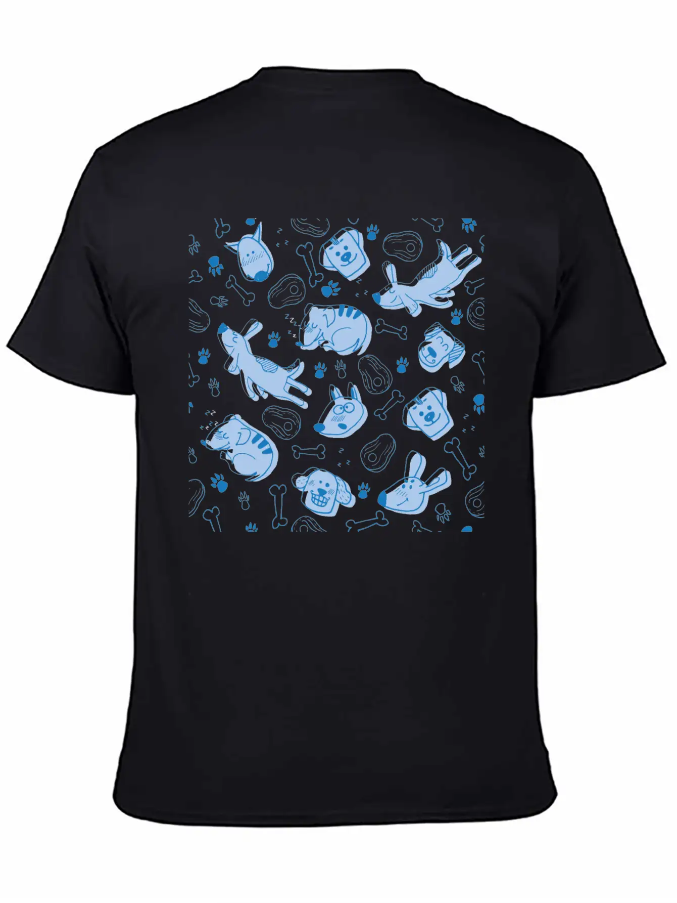 Dog Dogs Pattern Blue Cute Funny Dog Owner Unisex Short Sleeve Soft Cotton T-Shirt – Casual Everyday Wear