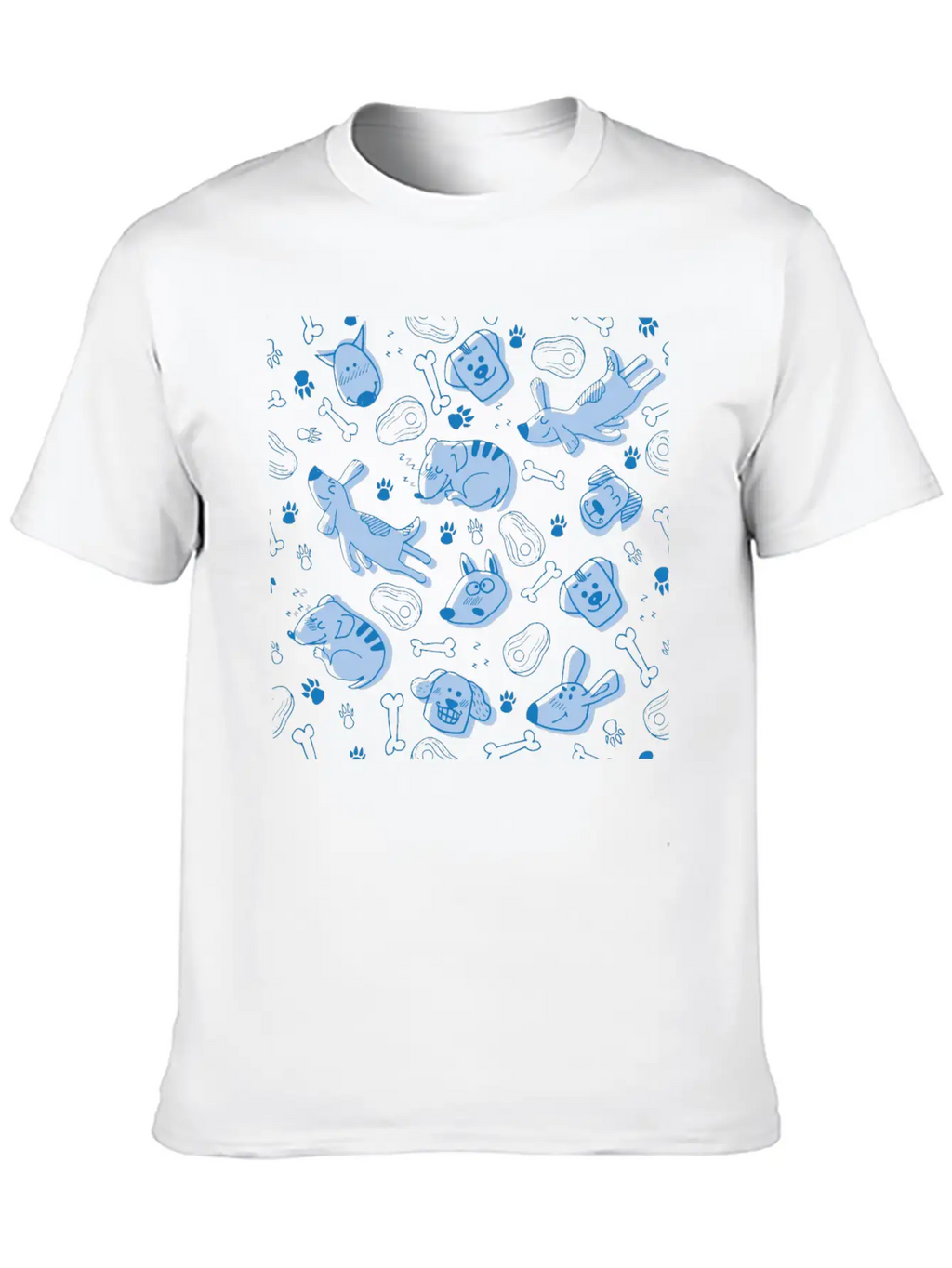 Dog Dogs Pattern Blue Cute Funny Dog Owner Unisex Short Sleeve Soft Cotton T-Shirt – Casual Everyday Wear