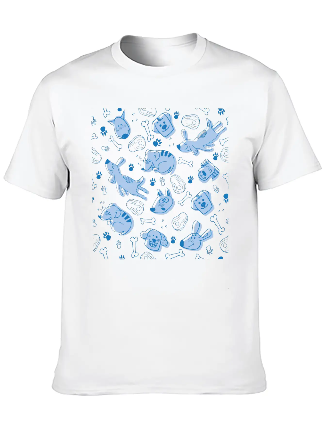 Dog Dogs Pattern Blue Cute Funny Dog Owner Unisex Short Sleeve Soft Cotton T-Shirt – Casual Everyday Wear