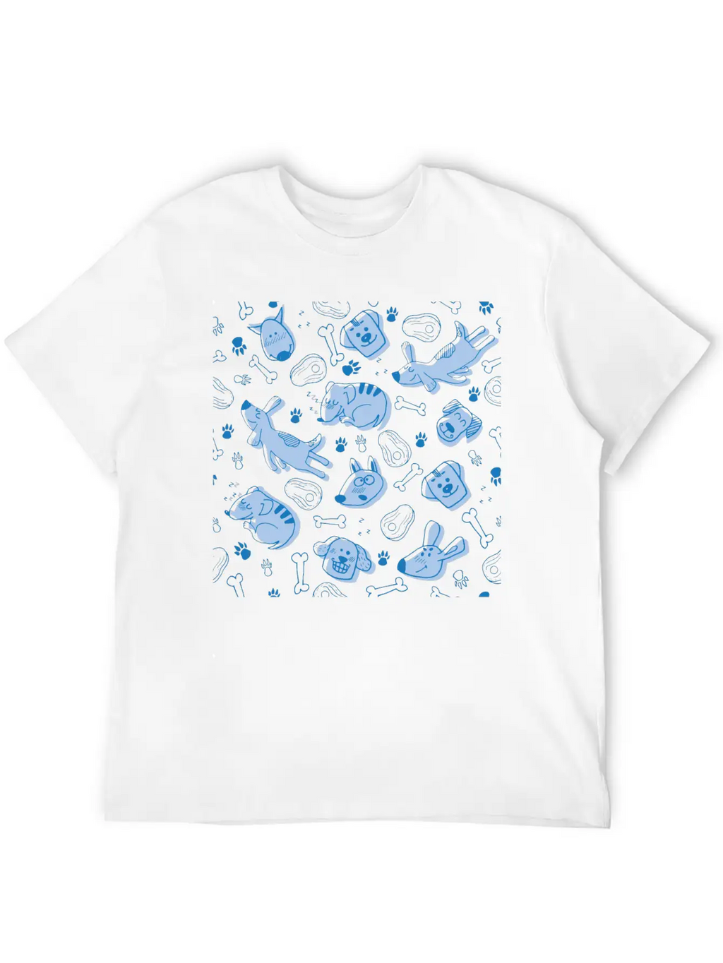 Dog Dogs Pattern Blue Cute Funny Dog Owner Unisex Short Sleeve Soft Cotton T-Shirt – Casual Everyday Wear