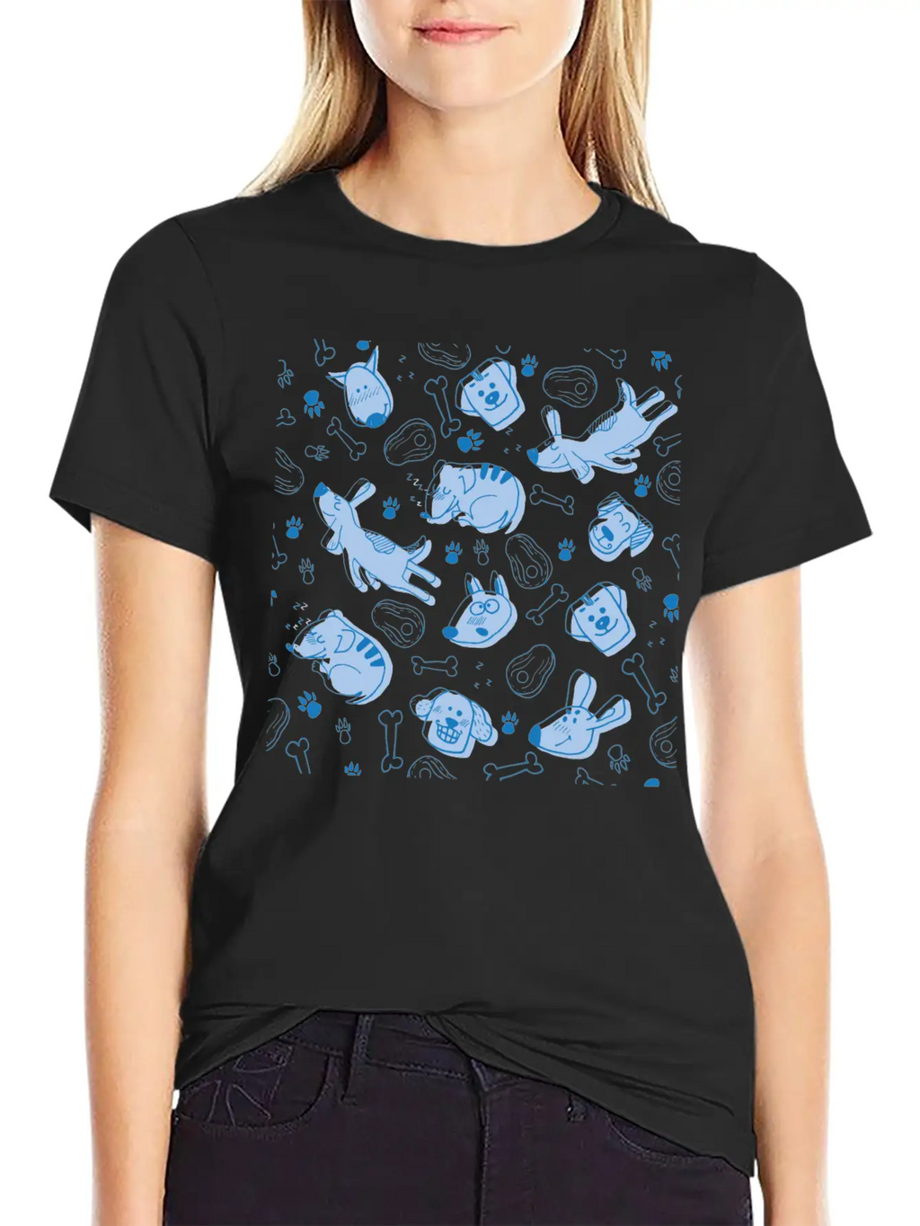 Dog Dogs Pattern Blue Cute Funny Dog Owner Unisex Short Sleeve Soft Cotton T-Shirt – Casual Everyday Wear