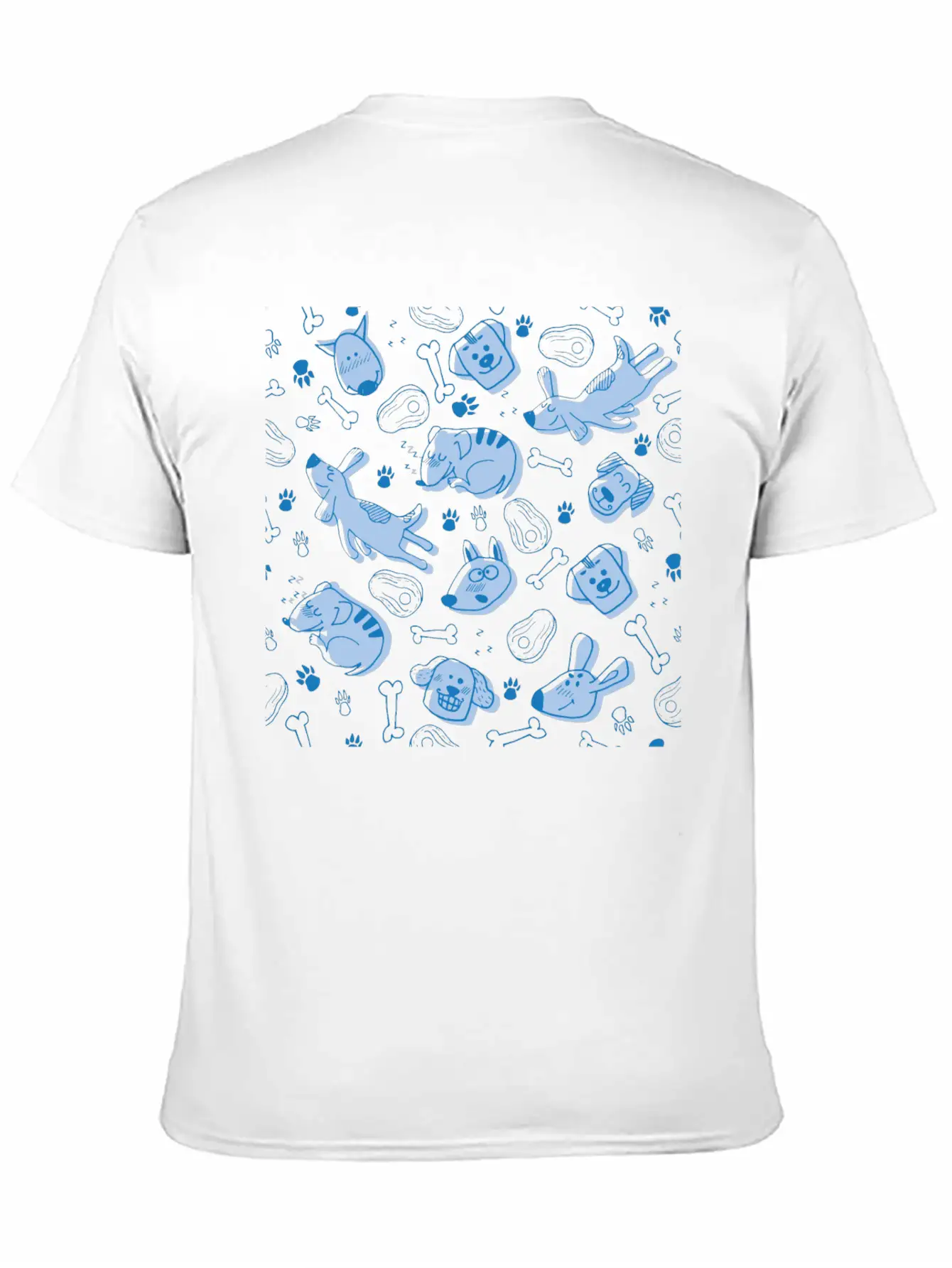 Dog Dogs Pattern Blue Cute Funny Dog Owner Unisex Short Sleeve Soft Cotton T-Shirt – Casual Everyday Wear