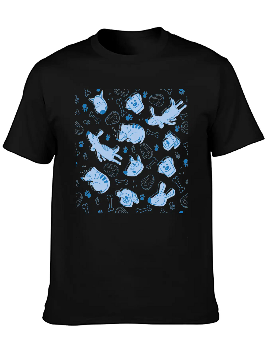 Dog Dogs Pattern Blue Cute Funny Dog Owner Unisex Short Sleeve Soft Cotton T-Shirt – Casual Everyday Wear