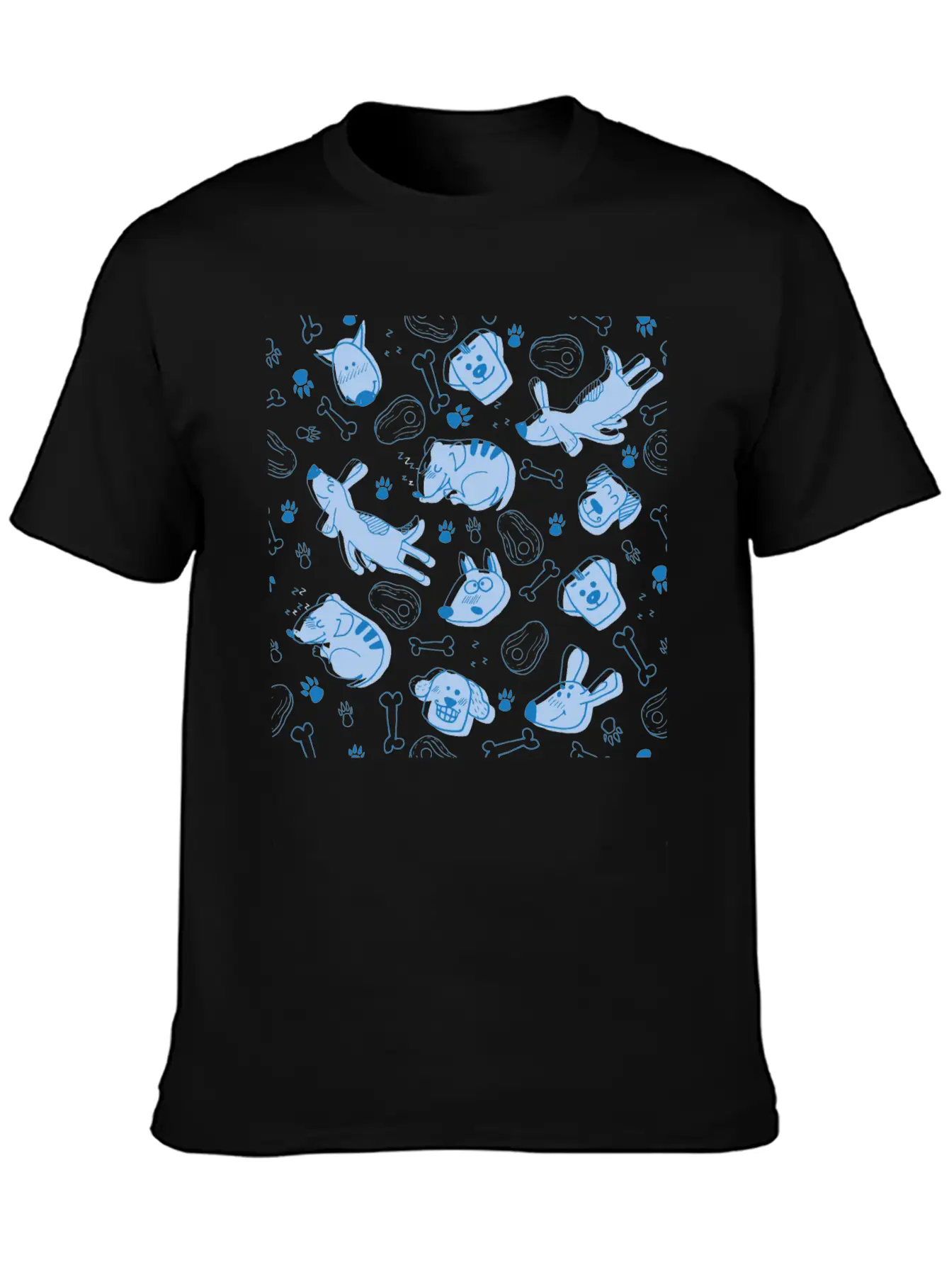 Dog Dogs Pattern Blue Cute Funny Dog Owner Unisex Short Sleeve Soft Cotton T-Shirt – Casual Everyday Wear