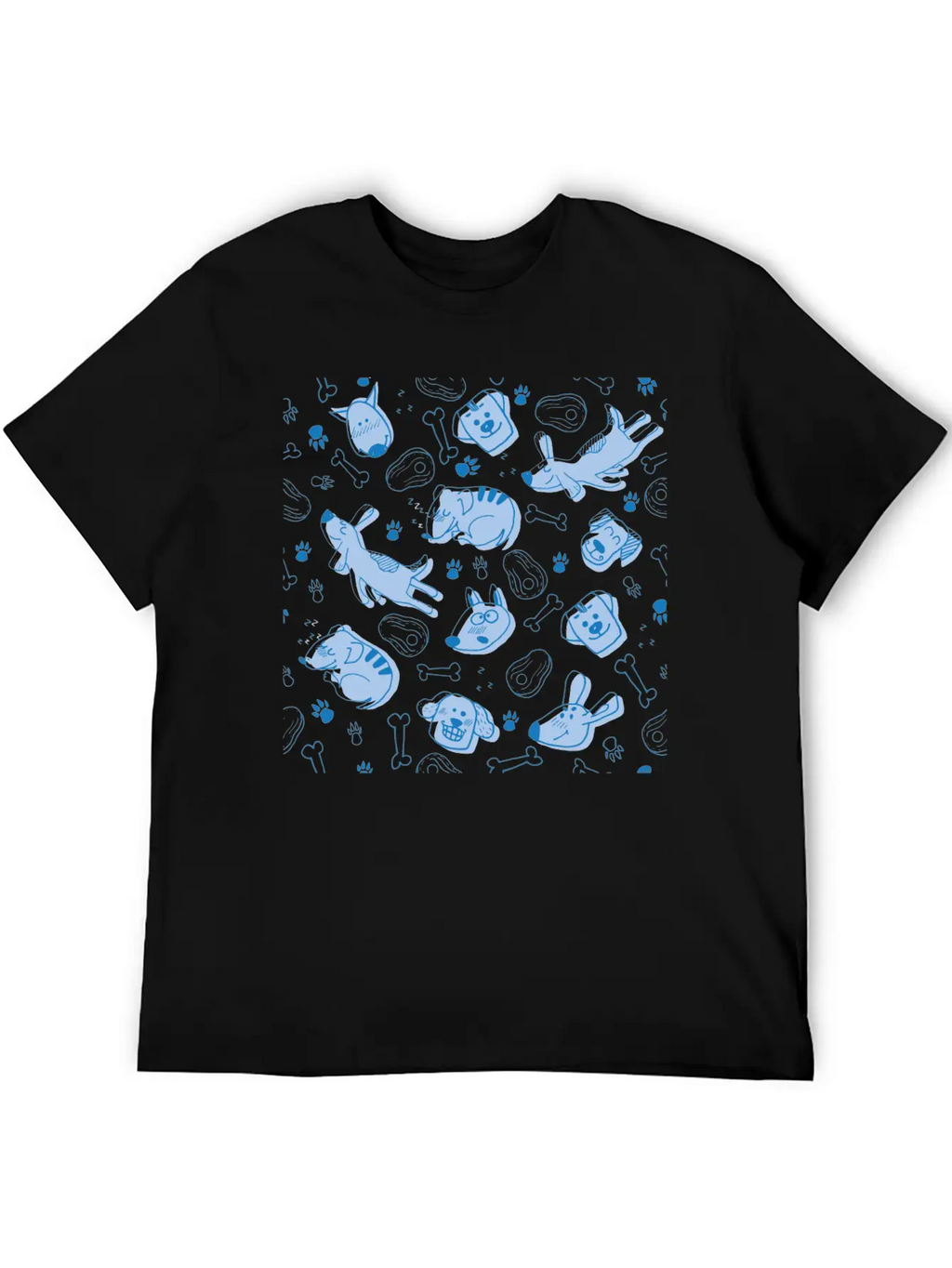 Dog Dogs Pattern Blue Cute Funny Dog Owner Unisex Short Sleeve Soft Cotton T-Shirt – Casual Everyday Wear