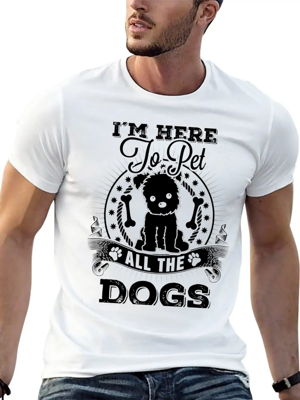 Dog - I'm Here To Pet All The Dogs Awesome T - S Unisex Short Sleeve Soft Cotton T-Shirt – Casual Everyday Wear