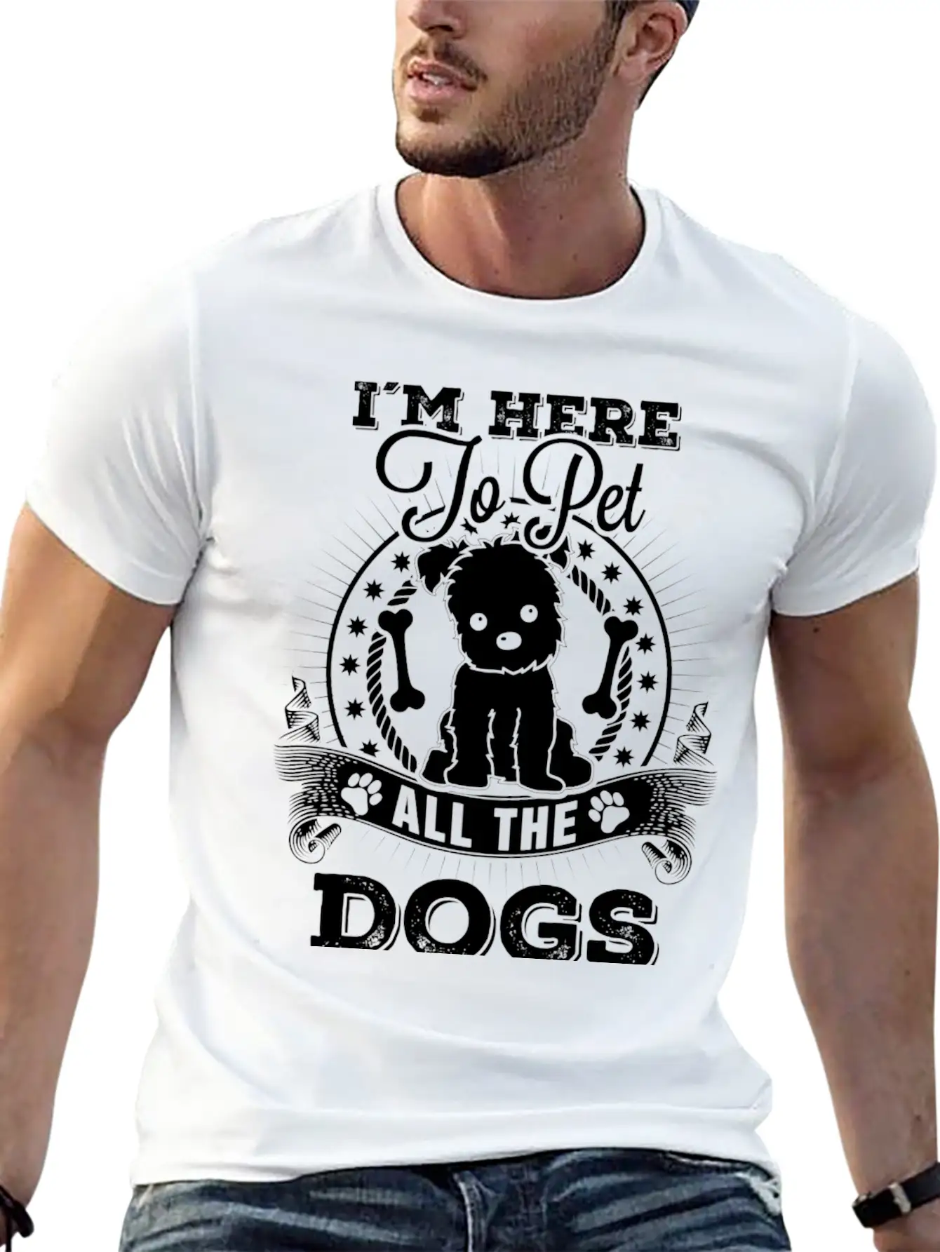 Dog - I'm Here To Pet All The Dogs Awesome T - S Unisex Short Sleeve Soft Cotton T-Shirt – Casual Everyday Wear